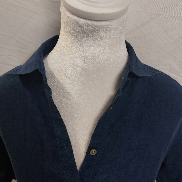 UNTUCKit her short sleeve navy 100% linen midi dress nancy button dress belt 2 - Picture 5 of 16